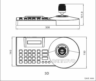 丹诺二,三维PTZ智能控制键盘尺寸